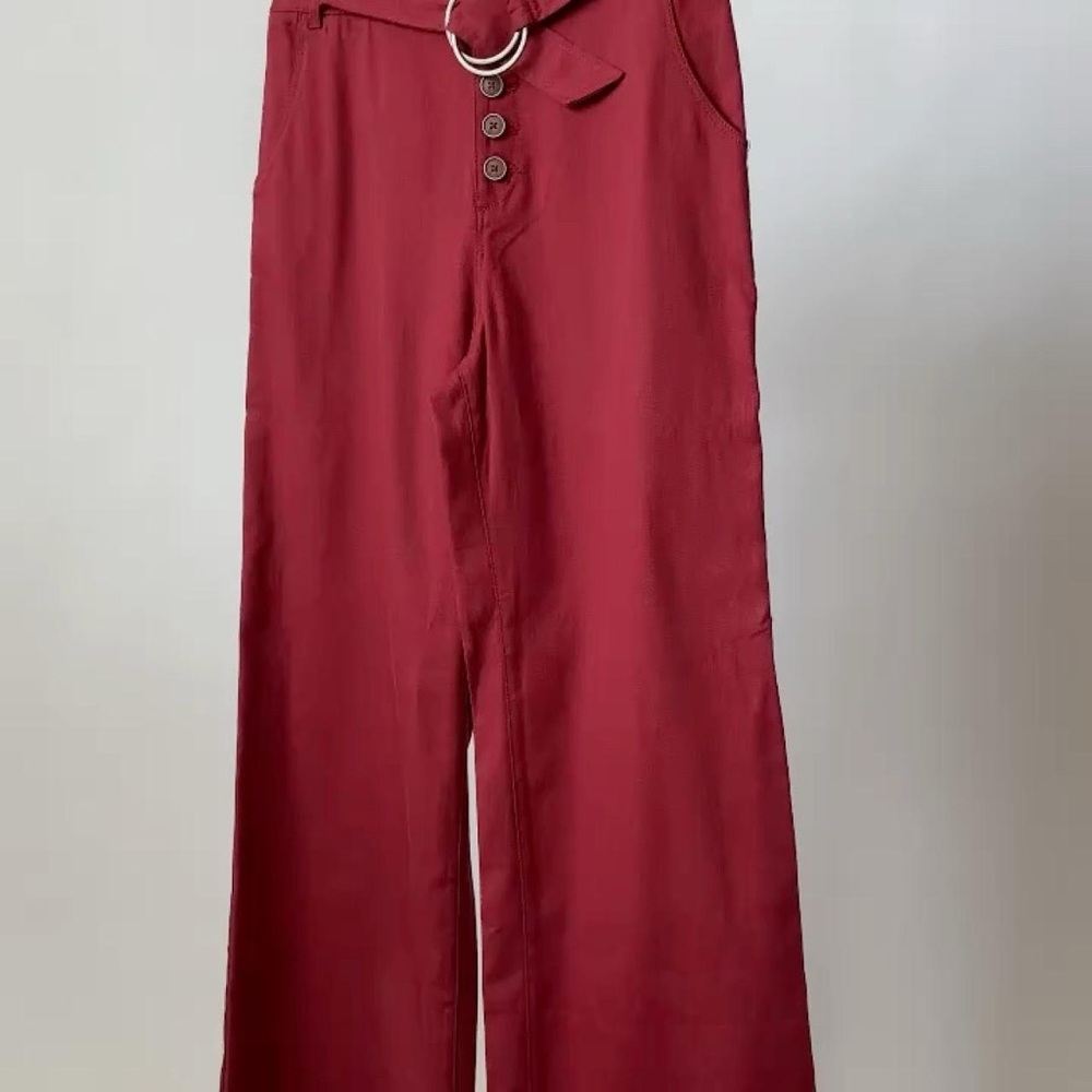 ANTHROPOLOGIE Wide-Leg Red Pants Lightweight High Waist Trousers Size-6 - Picture 10 of 14